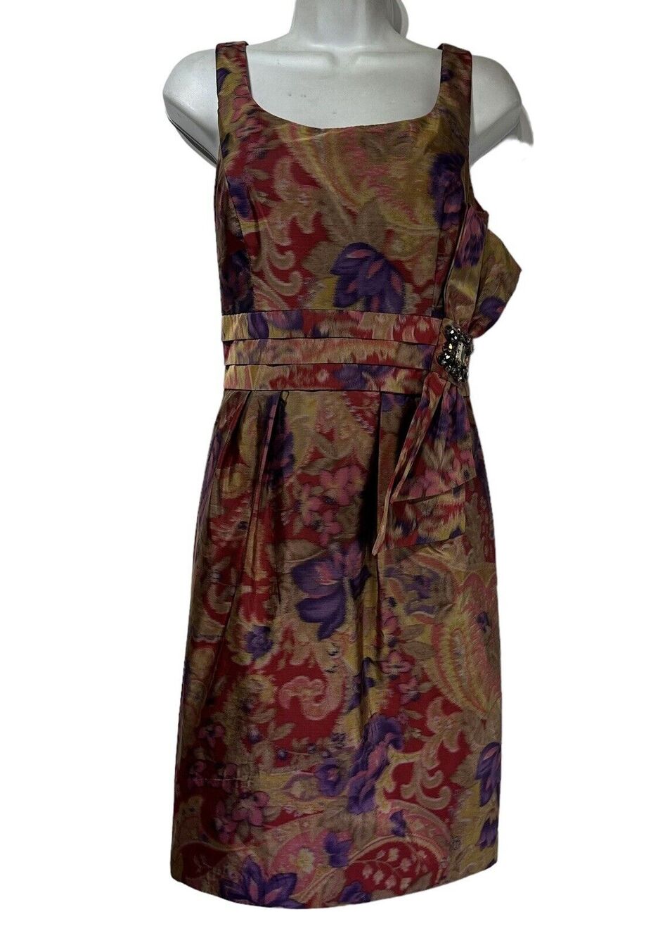 Eliza J Red Gold Purple Floral Midi Dress
